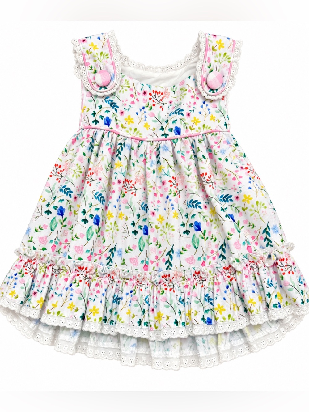 Smocking Dog Boutique Floral Ruffle Dress Girls 3T Pink Gingham Lace